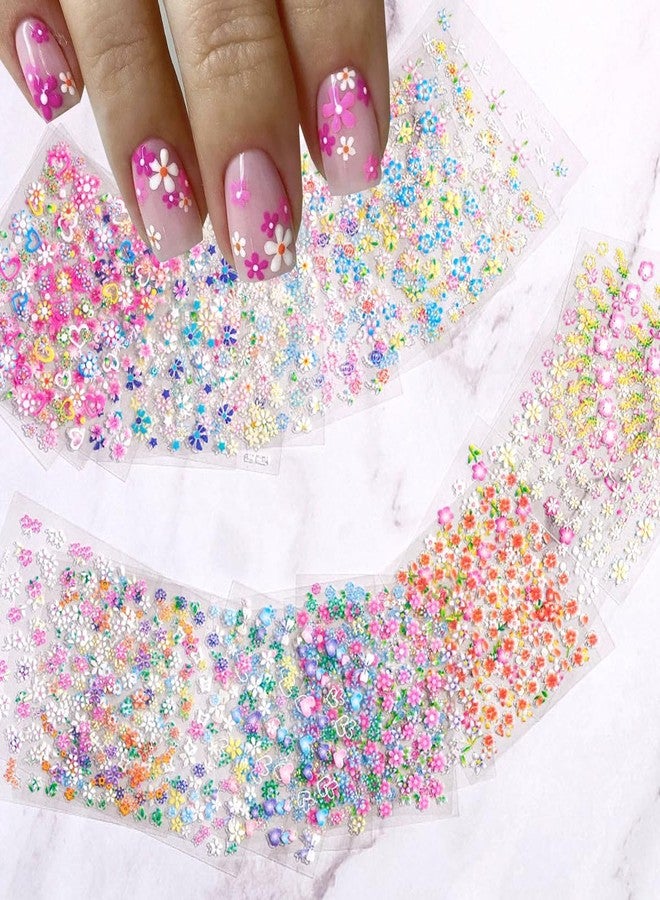 BSBTBZ 30Sheets Flower Nail Art Sticker 3D Self-Adhesive Nail Art Supplies Colorful Flowers Rose Daisy Cherry Blossoms Nail Decals Pink Floral Nail Design Cute Heart Nail Sticker for Acrylic Nails Decoration - Image 1